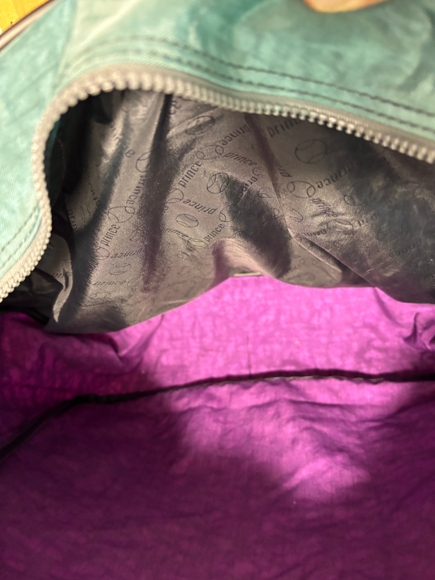 Purple and Teal Vintage Prince Tennis Duffle Bag