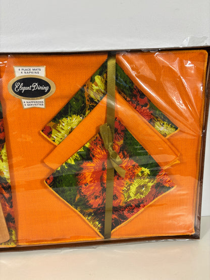 Elegant Dining 4 Piece Orange Floral Vintage Placemat Napkin Set