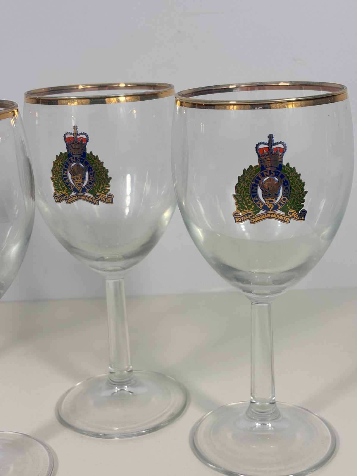Vintage Gold Rim RCMP Wine Glass Set
