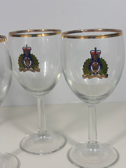 Vintage Gold Rim RCMP Wine Glass Set