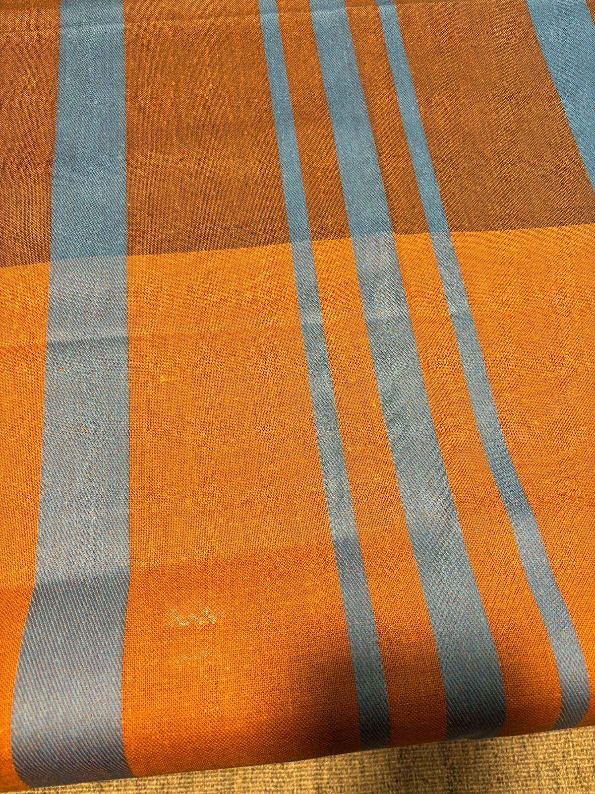 Burnt Orange and Blue Vintage Striped Tablecloth