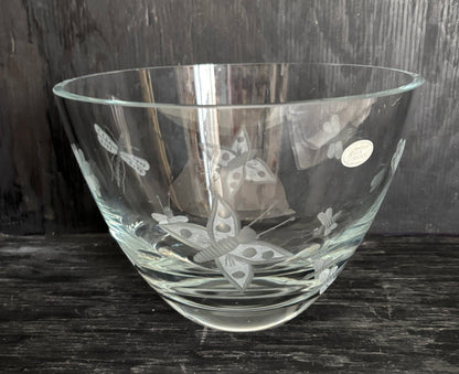 Abbott Collection Glass Salad Bowl with Etched Insects design