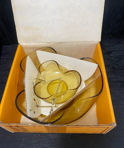 Anchor Hocking Accent Modern Honey Gold Amber Glass Chip & Dip Bowl Set
