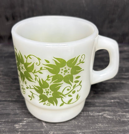 Anchor Hocking Fire King Green Floral Mug