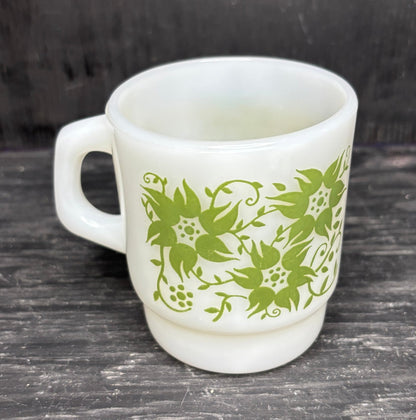 Fire King Green Floral Mugs