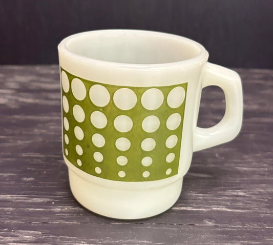 Anchor Hocking Green Polka Dot Milk Glass Mug