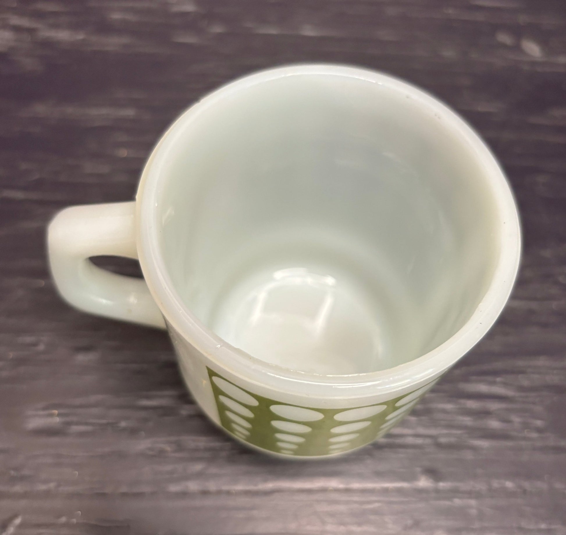 Anchor Hocking Green Polka Dot Milk Glass Mug