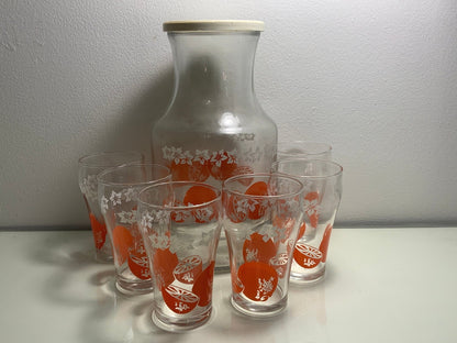 Anchor Hocking Orange Blossom Pitcher and Glasses