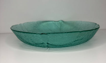 Arcoroc Green Pressed Glass Floral Salad Bowl shaped like a leaf