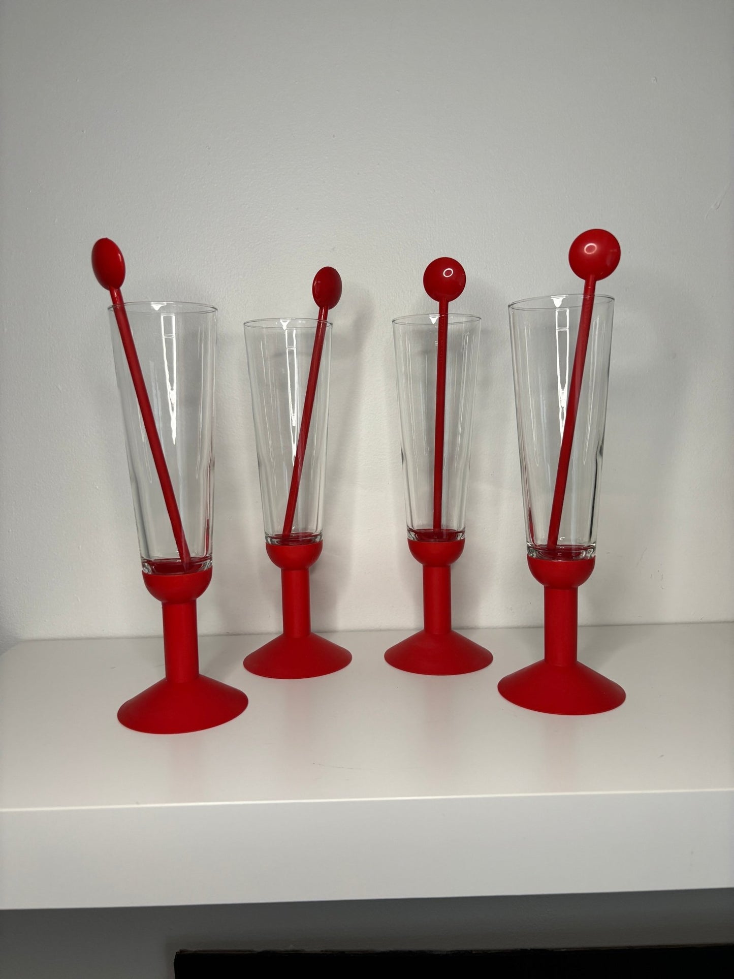 Bodum Okett Retro Red Champagne Flutes and Bistro Spoons Set