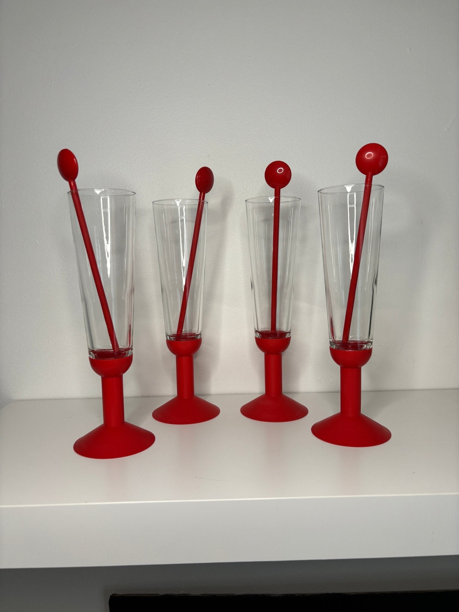 Bodum Okett Retro Red Champagne Flutes and Bistro Spoons Set