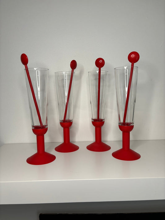 Bodum Okett Retro Red Champagne Flutes and Bistro Spoons Set