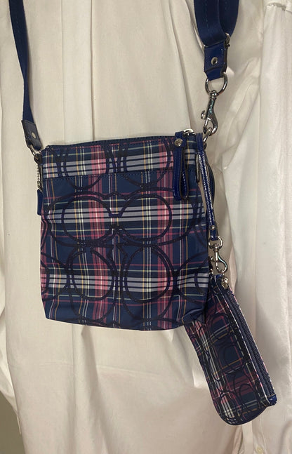 Coach Poppy Tartan Plaid Handbag Swingpack and Wristlet