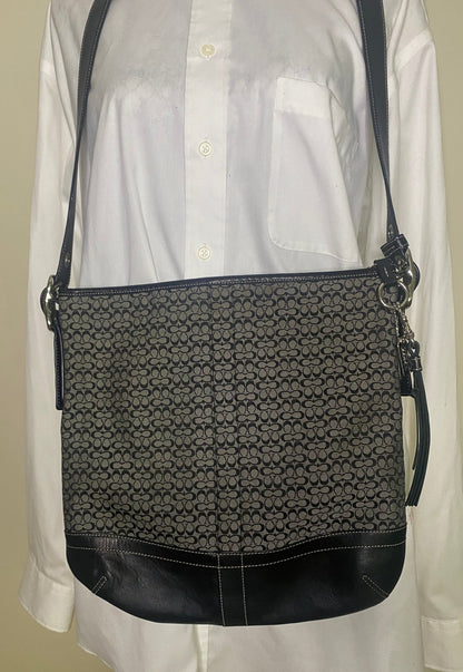Coach Signature Jacquard Black Gray Crossbody Purse F065 - F10416