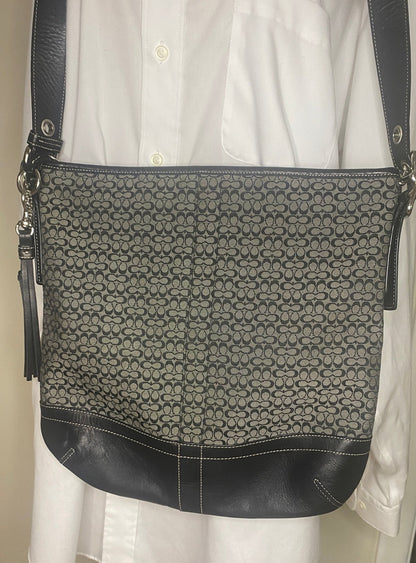 Coach Signature Jacquard Black Gray Crossbody Purse F065 - F10416