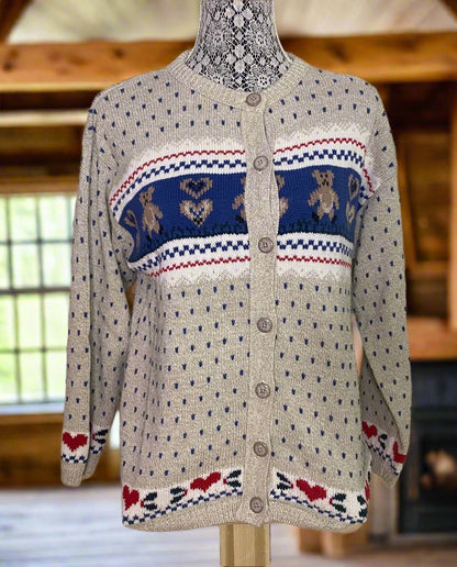Cottage Cove Heart and Bear Theme Full Button Cardigan