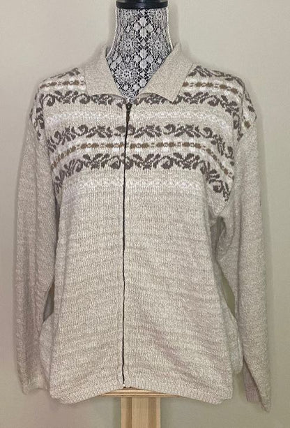 Cottage Cove Winter Beige Full Zip Women’s Cardigan