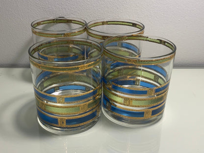Culver Blue Empress Cocktail Old Fashioned Glasses Set