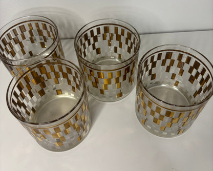 Cutler Gold Block Old Fashioned Lowball Glasses with block style design