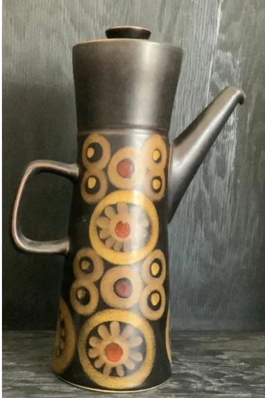 Denby Arabesque Coffee Pot brown with geometric flower shapes