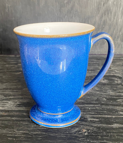 Denby Harlequin Blue and White Footed Pedestal Mugs