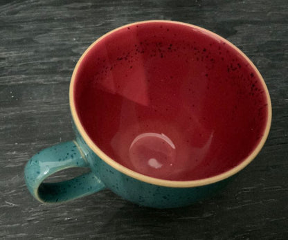 green and red Denby Harlequin Teacups