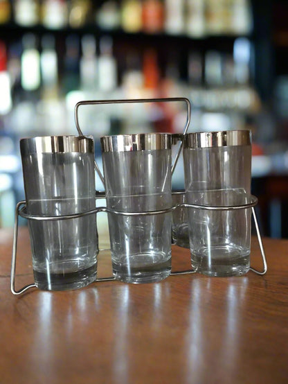 Dorothy Thorpe Silver Cocktail Highball Barware Set with Carrier