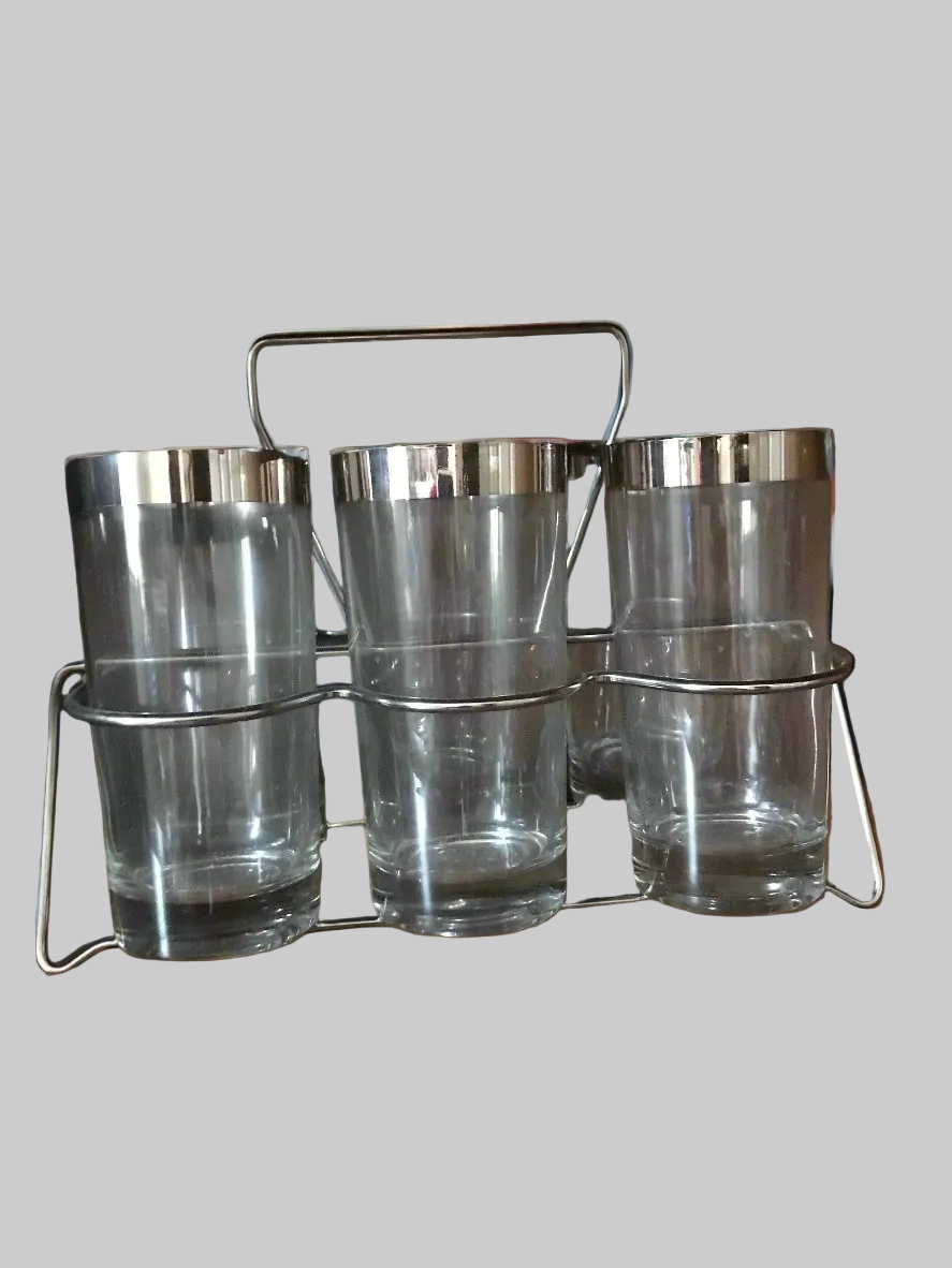 Dorothy Thorpe Silver Cocktail Highball Barware Set with Carrier
