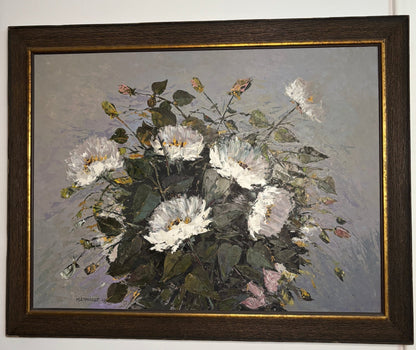 E Isenhardt Original White Flower Bouquet Oil Painting