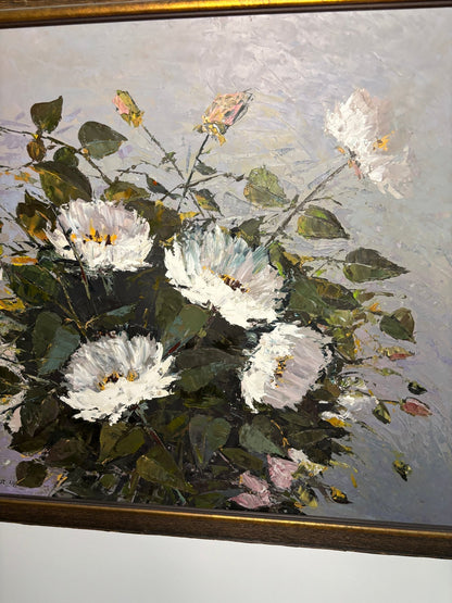 E Isenhardt Original White Flower Bouquet Oil Painting