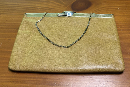 Etra Light Brown Leather Lift Clasp Vintage Clutch Purse