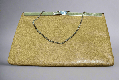 Etra Light Brown Leather Lift Clasp Vintage Clutch Purse