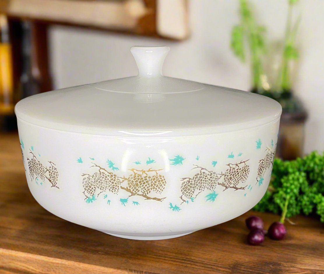 Federal Glass Gold Turquoise 9 Inch Casserole Serving Bowl with Lid - HLJ at HomeFederal Glass Gold Turquoise 9 Inch Casserole Serving Bowl with LidCasserole DishFederal Glass