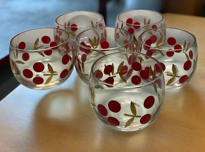 Federal Glass Roly Poly Cherry Lowball Bar Glasses set of 6