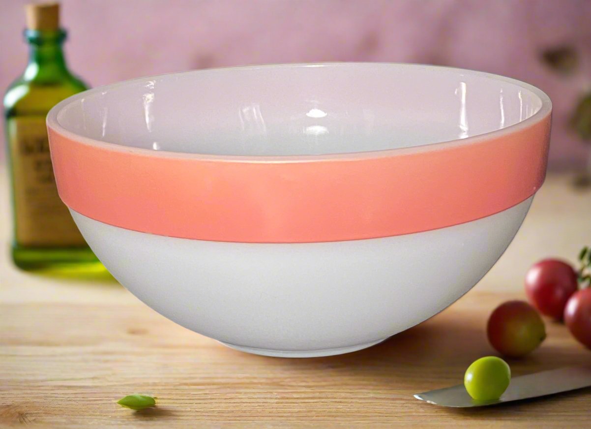 Fire King 9 Inch Pink Colonial Band Mixing Bowl - HLJ at HomeFire King 9 Inch Pink Colonial Band Mixing BowlMixing BowlFederal Glass