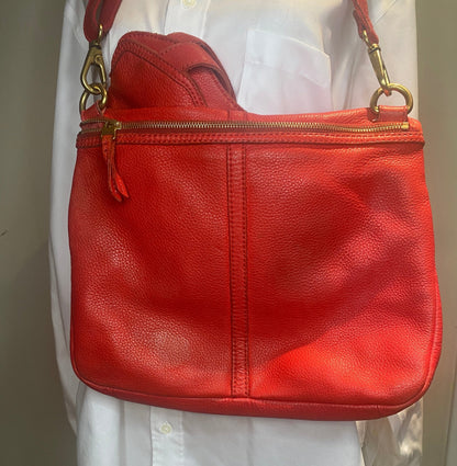 Fossil Erin Crossbody Convertible Red Leather Purse