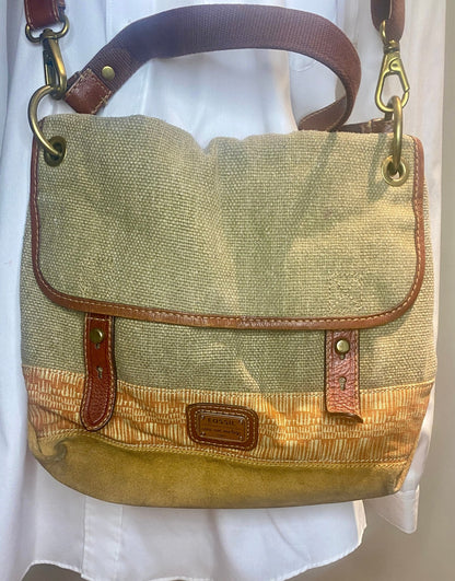 Fossil Long Live Vintage Canvas and Leather Crossbody Purse