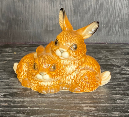 Goebel Porcelain Brown Bunny Rabbits Figurine