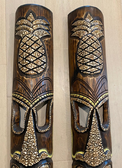 Hand Carved Wood Tiki Masks with Pineapple
