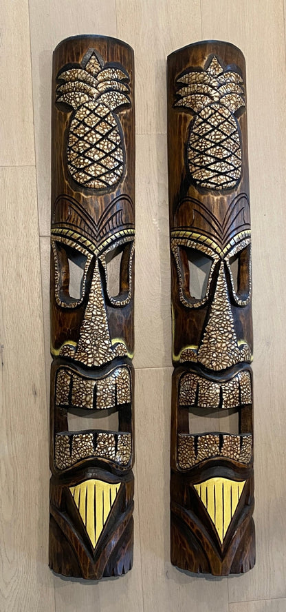 Hand Carved Wood Tiki Masks with Pineapple Theme
