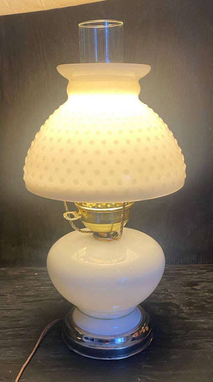Hurricane Milk Glass Table Lamp