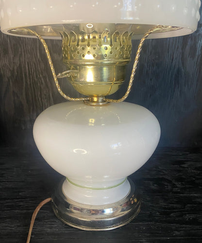 Hurricane Milk Glass Table Lamp