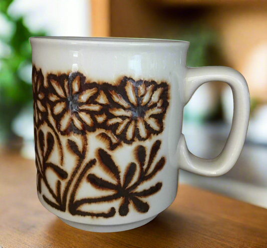 mug with brown flowers