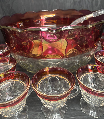Indiana Glass Ruby Red Glass Punch Bowl