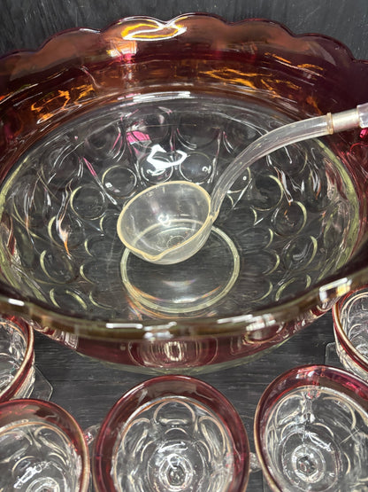 Indiana Ruby Red Glass Punch Bowl Set