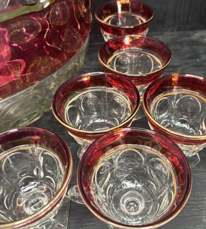 Indiana Glass Ruby Red Glass Punch Bowl Set