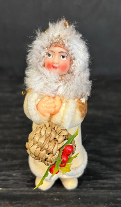 Inuit Woman with Basket Flocked Felt Christmas Ornament