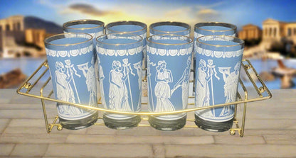 Jeanette Hellenic Greek Tumblers Set With Carrier