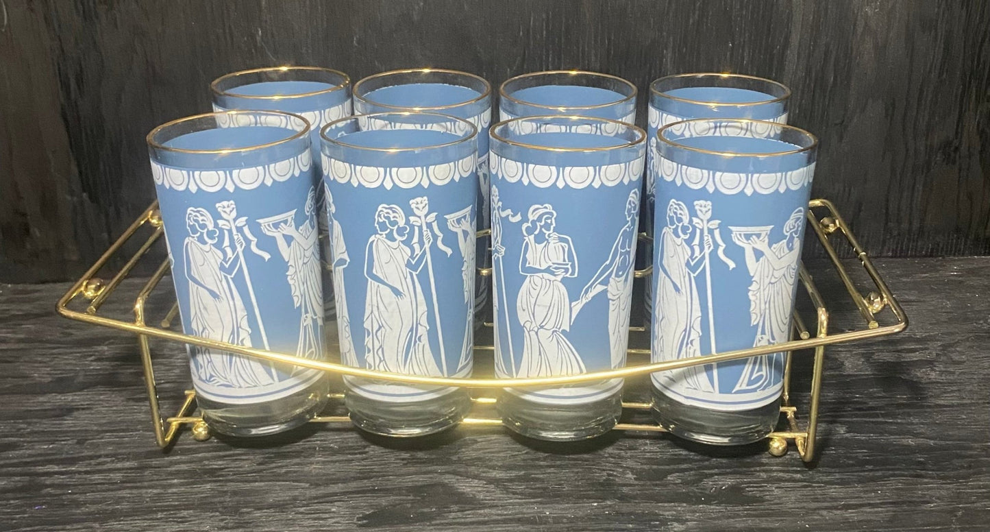 Jeanette Hellenic Greek Tumblers Set With Carrier - HLJ at HomeJeanette Hellenic Greek Tumblers Set With CarrierTumblerJeanette Glass