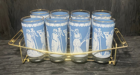 Jeanette Hellenic Greek Tumblers Set With Carrier